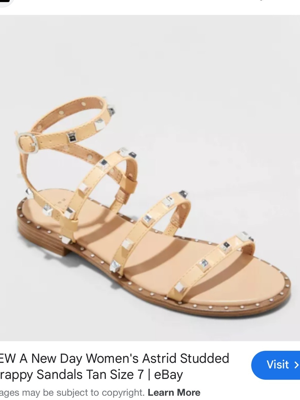a new day Astrid Studded Strappy  Sandals size 6 tan Ankle Wrap Flat Sandals